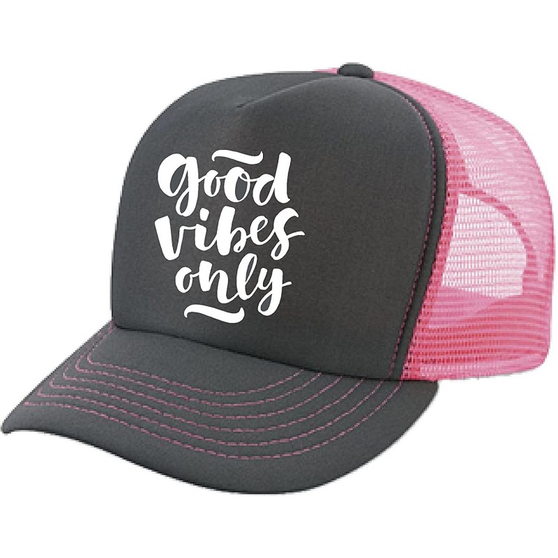 Baseball Caps Women's Mens Unisex Trucker Hat - Good Vibes Only - Cool Stylish Apparel Accessories - Pink/Charcoal-white Prin...