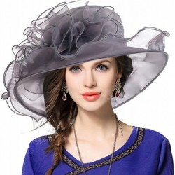 Sun Hats Women Church Derby Hat Wide Brim Wedding Dress Hat Tea Party HAT S019 - Grey - CO12KTLFNNZ $39.47