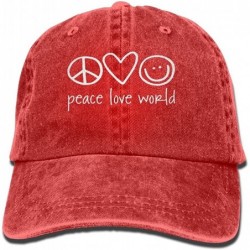 Baseball Caps ONE-HEART HR Peace Love World Baseball Caps Denim Hats for Men Women - Red - CM180MZI3TZ $35.53