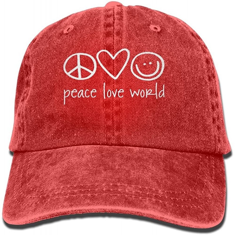 Baseball Caps ONE-HEART HR Peace Love World Baseball Caps Denim Hats for Men Women - Red - CM180MZI3TZ $22.00