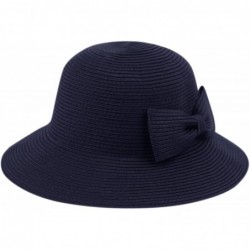 Sun Hats Womens UPF50 Foldable Summer Sun Beach Straw Hats - Fl2798navy - CD18DZZIQ3D $40.92