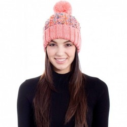 Skullies & Beanies Adult Chunky Cable Knit Beanie with Yarn Pompom - Pink - CM1840Y06R5 $21.35
