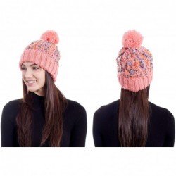 Skullies & Beanies Adult Chunky Cable Knit Beanie with Yarn Pompom - Pink - CM1840Y06R5 $15.87