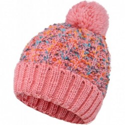 Skullies & Beanies Adult Chunky Cable Knit Beanie with Yarn Pompom - Pink - CM1840Y06R5 $15.87
