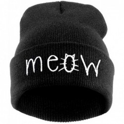 Skullies & Beanies Women's Winter Wool Cap Hip hop Knitting Skull hat - Meow Cat Black - C912NSPYKO7 $26.75