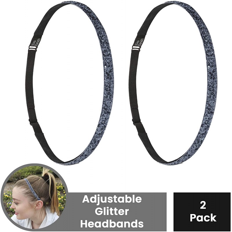 Headbands Women's Glitter Skinny Adjustable Headband with Non-Slip Lining - GLITTER-Silver 2 Pack - CW18AUUXECX $13.49