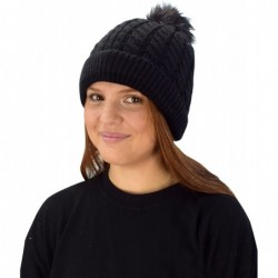 Skullies & Beanies Oversize Cute Beanie Hat Cap Warm Hand Knit Pom Pom Double Layer Thick Winter Ski Snowboard Hat - Black 18...