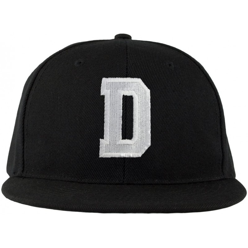 Baseball Caps ABC Embroidered Letter Snapback Cap in Black White with Letters A to Z - D - C311KSIAP8H $12.89