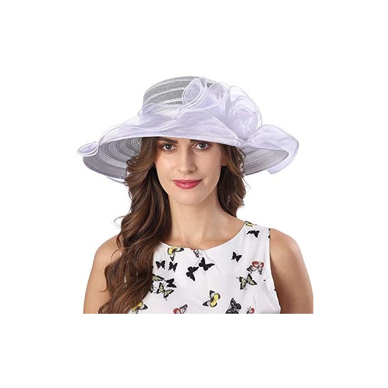 Sun Hats Kentucky Derby Hat Women Church Hat for Wedding Tea Party - White - CY18NLT4H06 $42.91