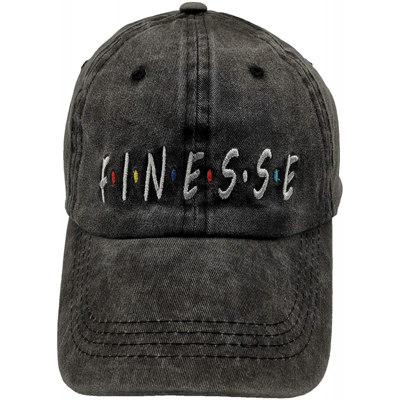 Baseball Caps Men's Finesse Embroidered Washed Adjustable Baseball Cap for Dad Hat - Finesse - Black - CP18SRAIT2E $19.03
