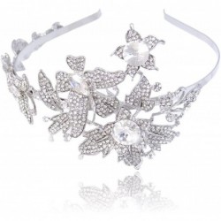 Headbands Wedding Butterfly 2 Flower Headband Clear Austrian Crystal Silver-Tone - CR11JM6Y8K3 $52.35