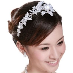 Headbands Wedding Butterfly 2 Flower Headband Clear Austrian Crystal Silver-Tone - CR11JM6Y8K3 $44.02