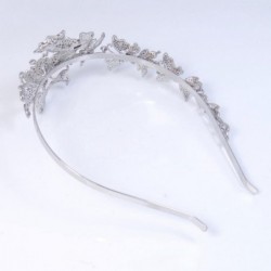 Headbands Wedding Butterfly 2 Flower Headband Clear Austrian Crystal Silver-Tone - CR11JM6Y8K3 $44.02