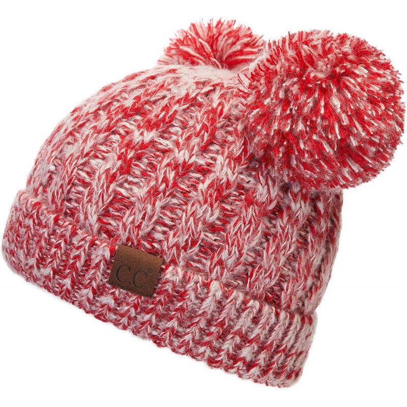 Skullies & Beanies Hatsandscarf Exclusives Cable Knit Double Pom Winter Beanie (HAT-60)(HAT-23) - Red Mix - CC18A7NCGT3 $26.66