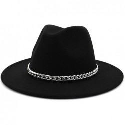 Fedoras Wide Brim Panama Fedoras Hat Felt Hat with Chain Belt for Men Women - Black - CH193N3L3L4 $30.49