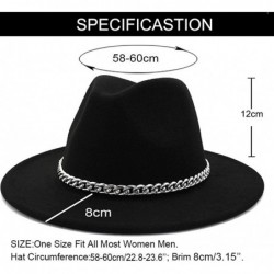 Fedoras Wide Brim Panama Fedoras Hat Felt Hat with Chain Belt for Men Women - Black - CH193N3L3L4 $26.99