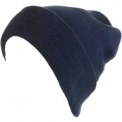 Skullies & Beanies Winter Two Layers Soft Ribbed Knit Fisherman Beanie Hat in Solid Color - Solid Navy - C312N8N0CIE $15.59