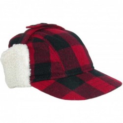 Newsboy Caps Men's Wool Plaid Outdoor Cap with Sherpa Earflaps - Black/Red - CY1867OZML4 $61.01