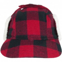 Newsboy Caps Men's Wool Plaid Outdoor Cap with Sherpa Earflaps - Black/Red - CY1867OZML4 $50.73