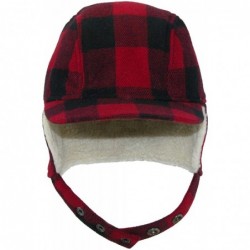Newsboy Caps Men's Wool Plaid Outdoor Cap with Sherpa Earflaps - Black/Red - CY1867OZML4 $50.73