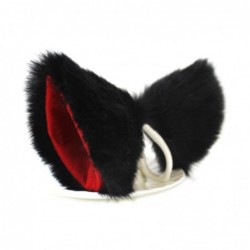 Headbands Cat Long Fur Ears Hair Clip Headwear Headband Cosplay Halloween Costume Orecchiette (Black with Red inside) - CF126...