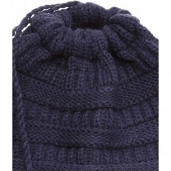 Skullies & Beanies Women's Ponytail Messy Bun Beanie Ribbed Knit Hat Cap with Adjustable Pom Pom String - Navy - CE18H4EW05R ...