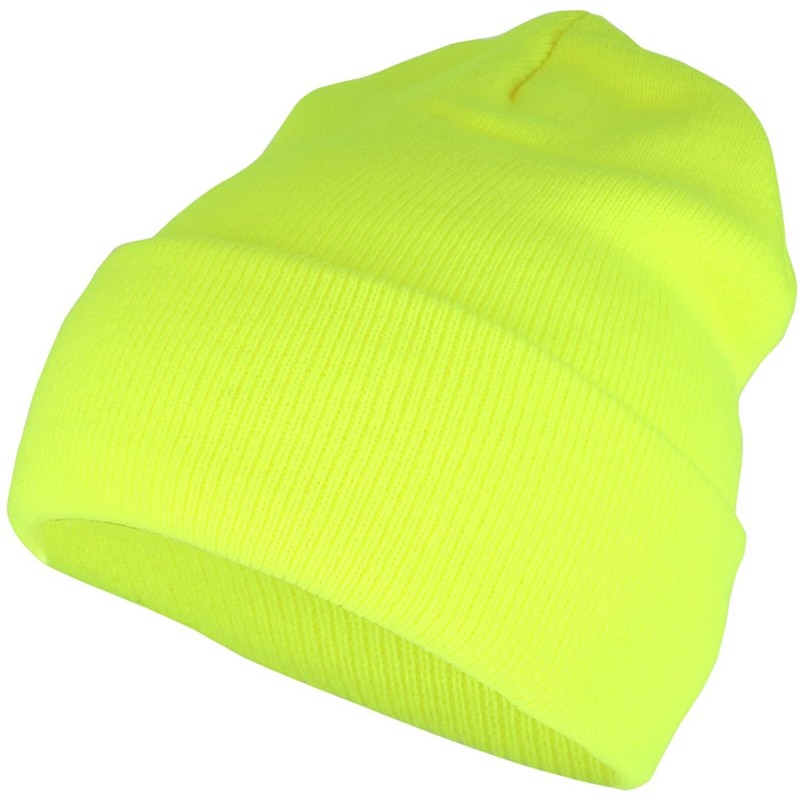 Skullies & Beanies High Visibility Neon Color Cuff Long Winter Beanie Hat - Yellow - CZ18EY97HI2 $21.10