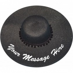 Sun Hats Custom Womens Floppy Sun Straw Hat - Embroider Your Own Words- Wide Brim - Black + Black Pompom - CH182GZ767Z $78.04