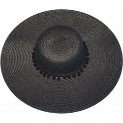 Sun Hats Custom Womens Floppy Sun Straw Hat - Embroider Your Own Words- Wide Brim - Black + Black Pompom - CH182GZ767Z $66.38