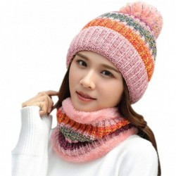 Skullies & Beanies Winter Fleece Lined Knit Hats Hood Scarf for Women Warm Beanie with Pom Pom - Pink - CF18LXOT4CW $29.19