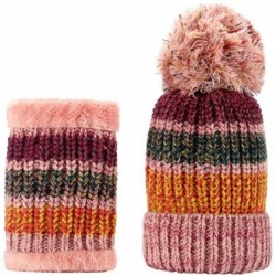 Skullies & Beanies Winter Fleece Lined Knit Hats Hood Scarf for Women Warm Beanie with Pom Pom - Pink - CF18LXOT4CW $20.58