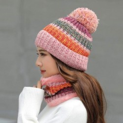 Skullies & Beanies Winter Fleece Lined Knit Hats Hood Scarf for Women Warm Beanie with Pom Pom - Pink - CF18LXOT4CW $20.58