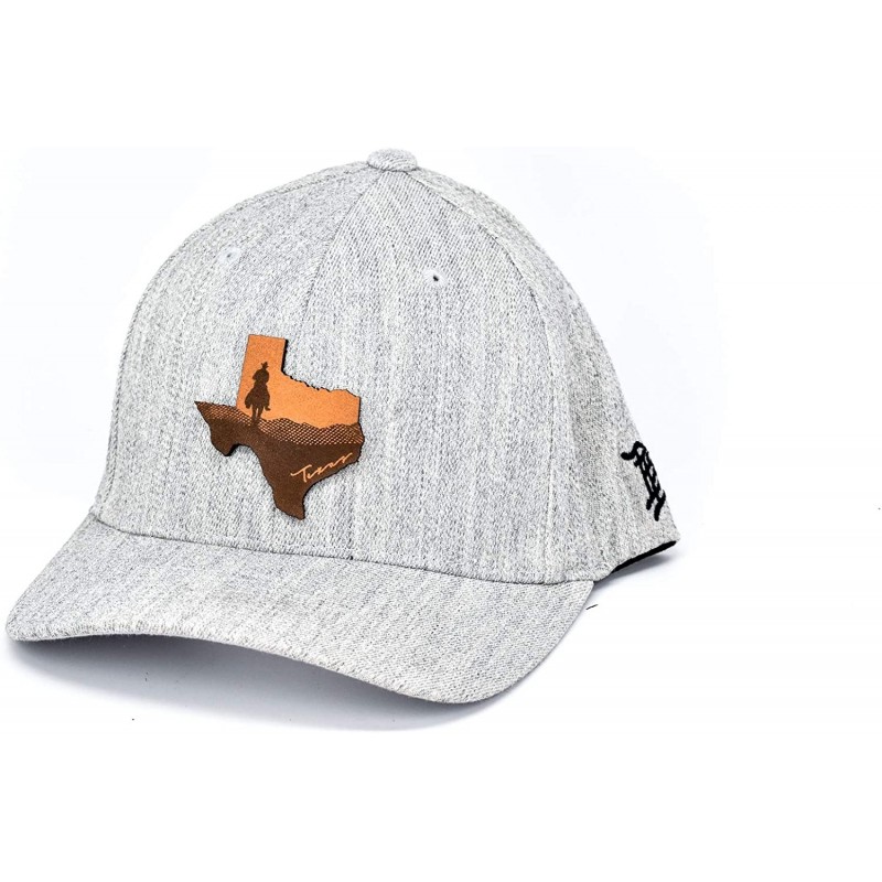 Baseball Caps 'The Texas Cowboy' Leather Patch Hat Flex Fit - Heather Grey - CA18U4QCYAO $33.05