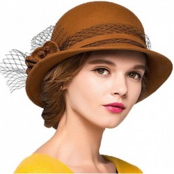 Fedoras Women's Wool Felt Bowler Hat - Orange - CX128NIZ1LP $72.48