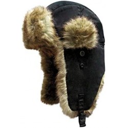 Skullies & Beanies Trooper Ear Flap Cap w/Faux Fur Lining Hat - Black With Brown Fur - CD113Q0F1M5 $23.87