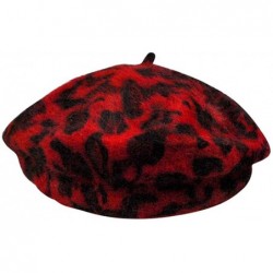 Berets Women French Style Vintage Leopard Print Wool Soft Winter Warm Beret Beanie Hat - Red - CN186NDL5QR $27.32