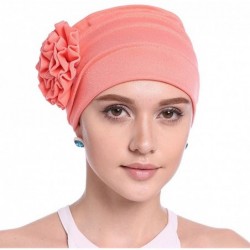 Skullies & Beanies Women Chemo Cap Turban Headwear Sleep Hat with Elegant Side Flower Pleated Skull Caps - Navy Pack of 2 - C...
