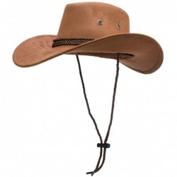 Cowboy Hats Mens Faux Felt Wide Brim Western Cowboy Hat Fedora Outdoor Party Hats - Brown - CX18XQZNNL3 $28.28