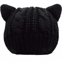 Skullies & Beanies Women's Hat Cat Ear Crochet Braided Knit Caps - Black - C711QAD2YQF $22.95