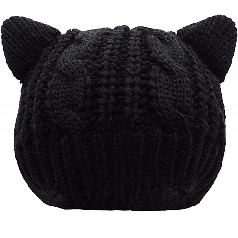 Skullies & Beanies Women's Hat Cat Ear Crochet Braided Knit Caps - Black - C711QAD2YQF $20.55