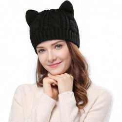 Skullies & Beanies Women's Hat Cat Ear Crochet Braided Knit Caps - Black - C711QAD2YQF $20.55