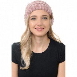 Skullies & Beanies Warm Soft Cable Knit Skull Cap Slouchy Beanie Winter Hat (Chenille Rose) - CZ18HQAZCA5 $23.94