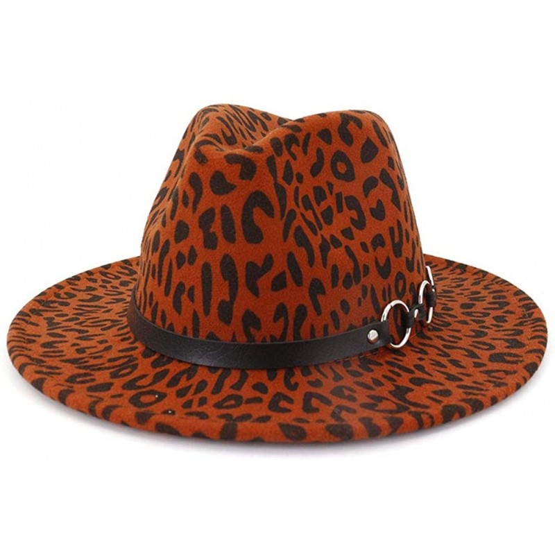 Fedoras Men & Women Vintage Wide Brim Fedora Hat with Belt Buckle - Leopard Belt-wine - CN18Y2SDYHD $44.33