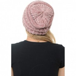 Skullies & Beanies Warm Soft Cable Knit Skull Cap Slouchy Beanie Winter Hat (Chenille Rose) - CZ18HQAZCA5 $16.53