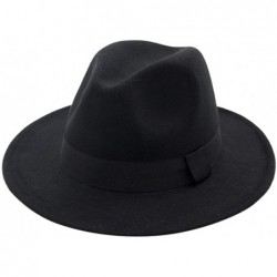 Fedoras Mens Fedora Hat Faux Felt Wide Brim Belt Buckle Cowboy Hat - C Black - CH1933XGMN5 $20.76