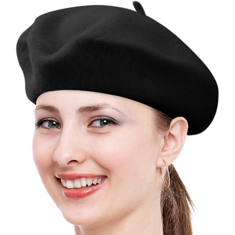 Berets Classic Lady Women Warm Wool Blend French Artist Beret Beanie Winter Hat Ski Cap - Black - CZ18MDL3IXM $17.99