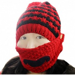 Bomber Hats Women's Beard Mustache Knitted Striped PHat Hip Hop Beanie Cap - Red - CA11S8E0TZD $20.09