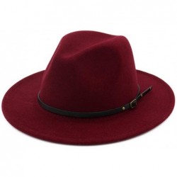 Fedoras Women's Wool Felt Outback Hat Panama Hat Wide Brim Women Belt Buckle Fedora Hat - A - CU18NOU8ZYZ $22.29