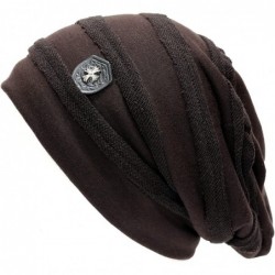 Skullies & Beanies Vintage Horizontal Long Slouchy Baggy Beanie Cross Badge Lined Winter Hat - Brown - CK126ILST8V $20.66