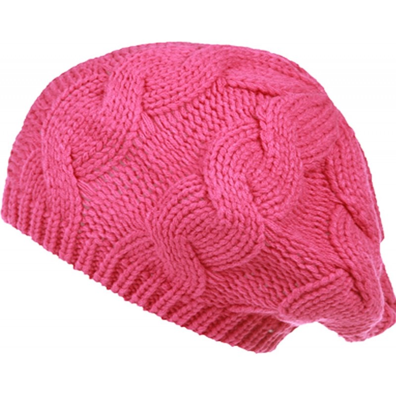 Berets Women Winter Warm Ski Knitted Crochet Baggy Skullies Cap Beret Hat - Br1709hot Pink - C5187GD2AY4 $20.97